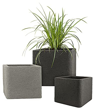 Pflanzwerk® Pflanzkübel Kunststoff Cube Lava Grau 40x50x50cm Blumentopf *Frostbeständige Blumenkübel* *2 Jahre GARANTIE* *Premium Pflanzenkübel Qualität*