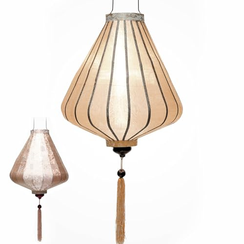 Art Saigon Asiatische Laterne aus Seide, Farbe Champagner Rosa, A Ø35cm - Traditionelle Hoi An Laterne aus Stoff, Bambus und Holz, Handgemacht - Dekoration und Handwerk aus Vietnam (A25-BE)