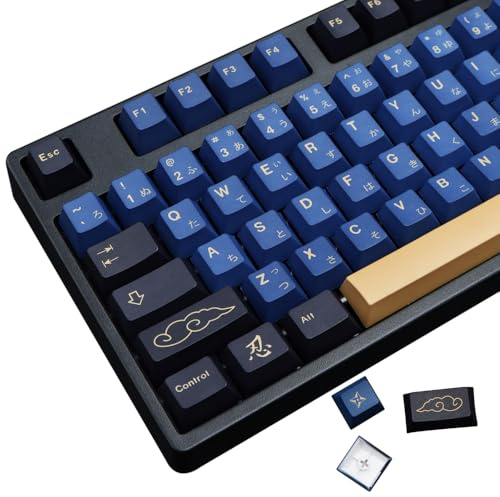 MOLGRIA Blaue Samurai Tastenkappen, 129 Set PBT Tastenkappen für Gaming Tastatur, Cherry Profile Dye Sublimation Custom Keycaps für Gateron Kailh Cherry MX Switch 104/87/71/61 60% Tastatur