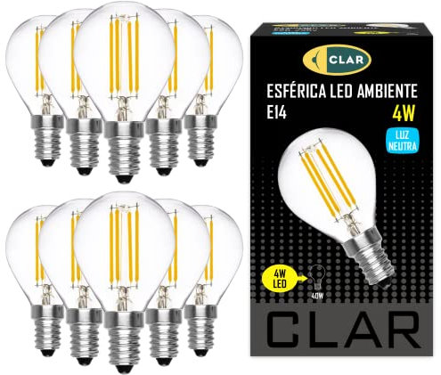 CLAR - LED glühbirne E14, Leuchtmittel E14, 40 Watt, 4W (Pack 10), 4000K