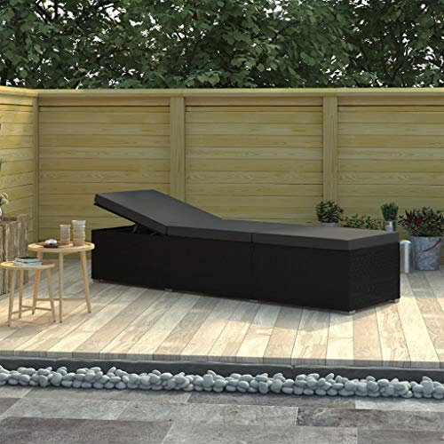 Leepesx Sonnenliege mit Auflage, Gartenliege, Liegestuhl, Sonnenstuhl, Sonneninsel Outdoor, Gartenmöbel, Bäderliege, Relaxliege, Terrasse,Poly Rattan Schwarz