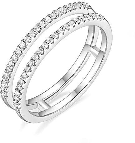 Mameloly Wedding Bands for Women Dainty CZ Cubic Zirconia Half Eternity Stackable Engagement Enhancer Guard Double Ring Size 7