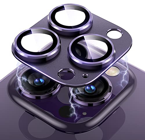 Uyiton Pour iPhone 14 Pro/iPhone 14 Pro Max Caméra Protection, Conception d'une Seule Pièce Alliage D'aluminium Verre Trempé Protection Objectif Caméra Arrière - Violet