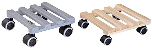 Wagner Pflanzenroller CREO 19 x 19 x 8 cm, 50 kg & Wagner Pflanzenroller PALETTI 25 x 25 x 8 cm I Pflanzenroller für Innenbereich I Blumenroller aus FSC®-Massivholz, Tragkraft 100 kg