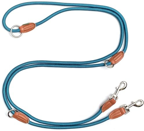 Leisegrün Hundeleine große Hunde | Führleine 3m verstellbar mit 2 Karabiner | 3 Meter lang x 1,1 cm | Nur 300 g | Modell Devon | Petrol