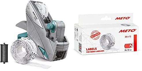 Meto Classic S Preisauszeichner Set – Etiketten für Preisauszeichner (26x12 mm, 1-Zeilig, 6.000 Stück, Fluor Rot, Permanent) - Für Meto, Hutner, Avery, Contact, etc.