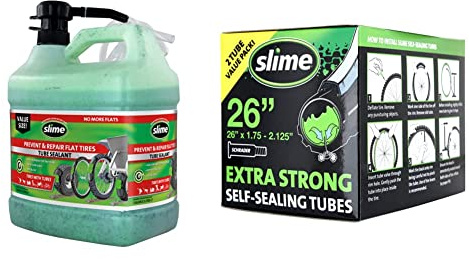 Slime Bike Tube Puncture Repair Sealant with Pump and Self Sealing Inner Tubes, Prevent and Repair, Eco-Friendly