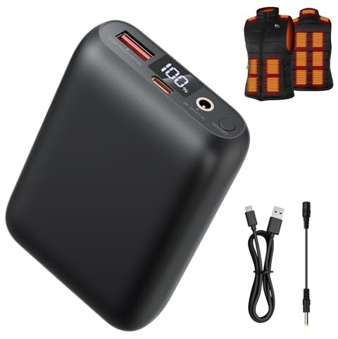 16000mAh Batteria per Gilet Riscaldato, 7,4V Power Bank per Gilet Riscaldato con Display a LED, Ricarica Rapida Batteria Ricaricabile Portatile per Indumenti Riscaldanti, Compatibile con iPhone, iPad
