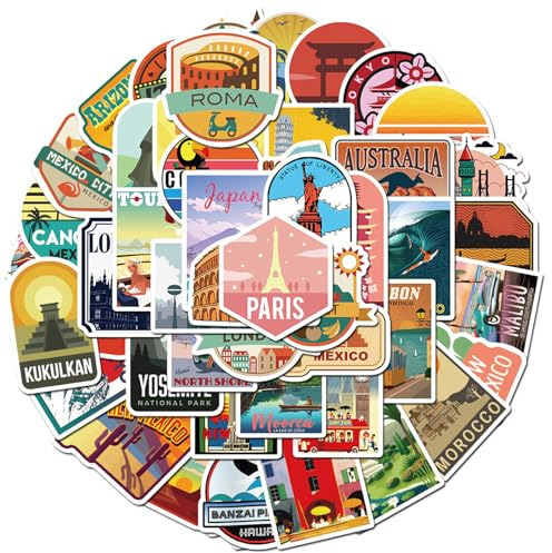 Lithyc 50 Stück Aesthetic Sticker - Reiseaufkleber - Aufkleber Set, Koffer, Helme, MotorräDer, Skateboards, Autos, FahrräDer, Computer, äSthetische Aufkleber