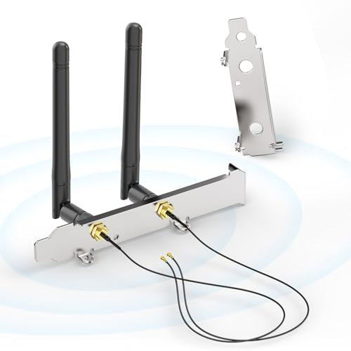Bingfu Antenna WiFi 2,4 GHz 5,8 GHz 3dBi MIMO RP-SMA Maschio + Cavo 25cm da Prise Micro Coaxiale 0.25mm + Staffa Slot PCIe per Scheda di Rete Wireless Intel M.2 NGFF Router Adattatore WiFi Laptop PC