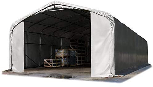 TOOLPORT Lagerzelt 6x12 m Zelthalle / 2,6 m Seitenhöhe feuersichere PVC Plane 2300 N grau mit Statik (Betonuntergrund)