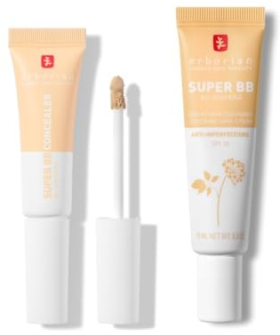Erborian - Super BB Concealer & Super BB Duo - Hochdeckender Pflege-Concealer + Getönte Gesichtspflege mit hoher Deckkraft gegen Unreinheiten - Koreanische Kosmetik - Nude