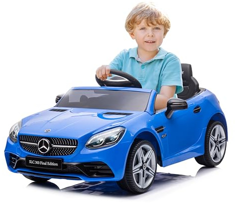 Mercedes elektrisk barnbil i åldern 3 år, motoreffekt 2x30W, ratt med ljud, säkerhetsbälten (Blå)