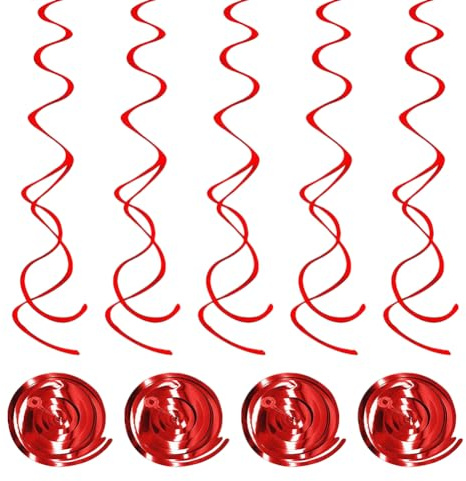 FSSTUD Lot de 36 serpentins à suspendre au plafond en aluminium scintillant pour fête prénatale, fête prénatale, anniversaire - Rouge