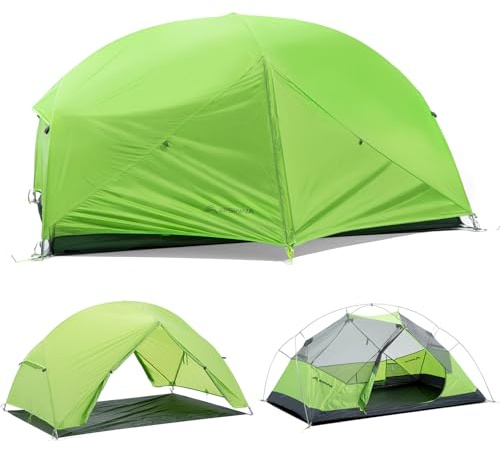 BISINNA Rucksackreisen, 2-Personen-Zelt, leicht, 3-Jahreszeiten-Campingzelt, 20D, 380T, Nylon, Regenfliege, doppellagig, freistehend, inklusive Fußprnint 7001 Aluminiumstangen für Camping, Wandern,