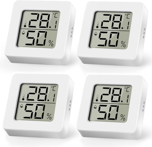 AiQInu 4 Stück Digital Thermometer Hygrometer, Mini Luftfeuchtigkeitsmesser Innen, Hhen Genauigkeit Außenthermometer Magnetisches, Klein Temperatursensor für Innenraum Babyraum Wohnzimmer Büro