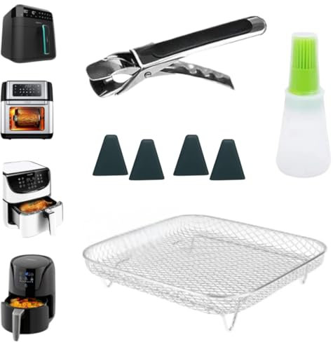 Kit de Freidora de Aire Con Rejilla Cuadrada + Elevadores Silicona + Pinzas + Dosificador Aceite - Accesorios para Air Fryer