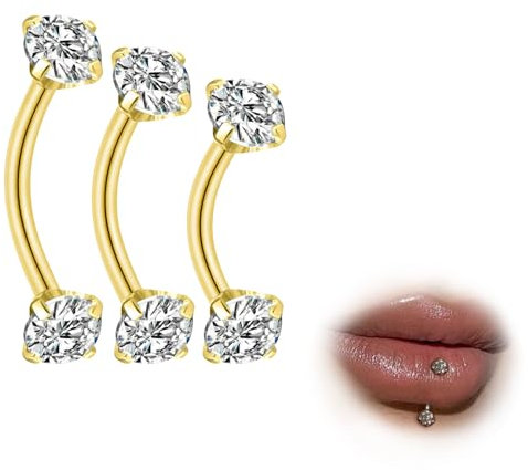 ESHIONER G23 Titan Rook Piercing Schmuck Banane Augenbrauen Barbell Helix Labret Piercing Lippe Lippenpiercing Daith Belly Bar Gold CZ Kugel Curved Barbell 6mm 8mm 10mm 16G 3Stück