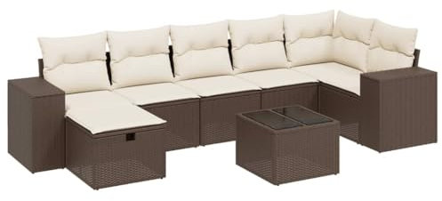 vidaXL Garten Sofagarnitur mit Kissen 8-TLG., Gartenmöbel Gartengarnitur, Sitzgruppe Sitzgarnitur, Lounge Sofa Garnitur Terrasse, Braun Poly Rattan