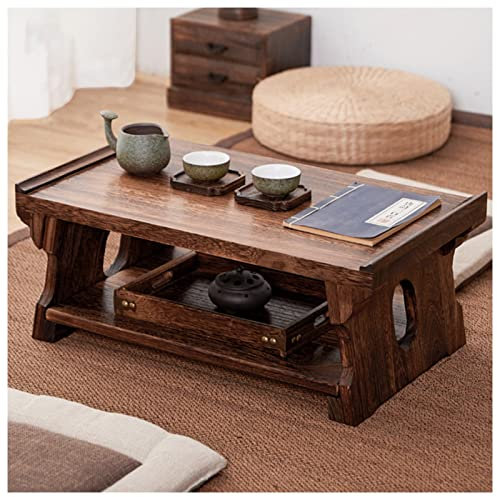 GOKEUEKDY Japanischer Vintage-Teetisch, faltbar, niedriger Tisch für Laptop-Raum und multifunktionale Nutzung, Braun, 60 x 35 x 23 cm