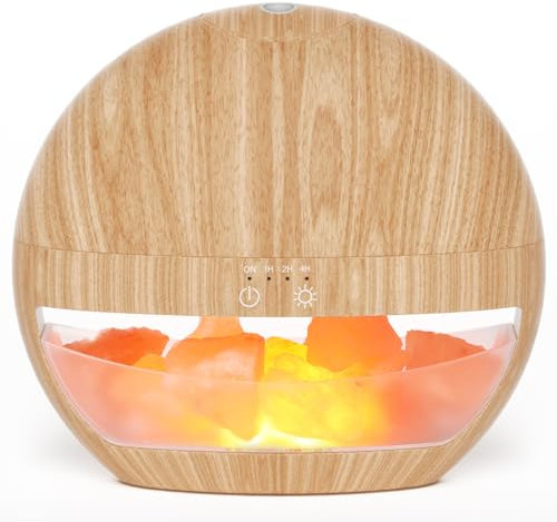 SALUBRITO Aroma Diffuser & Salt Range Pakistan Leuchte, 100ml Diffusor für Ätherische Öle, Aromatherapie Diffuser Luftbefeuchter für Duftöl, Geschenk für Frauen - Helles Holz