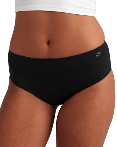 saalt Teen Brief Period Underwear - Leakproof Menstrual Underwear for Teen Girls - Nylon-Spandex Blend - Full-Coverage Comfort - Machine Washable - Heavy Absorbency - 9-10 (S) Volcanic Black