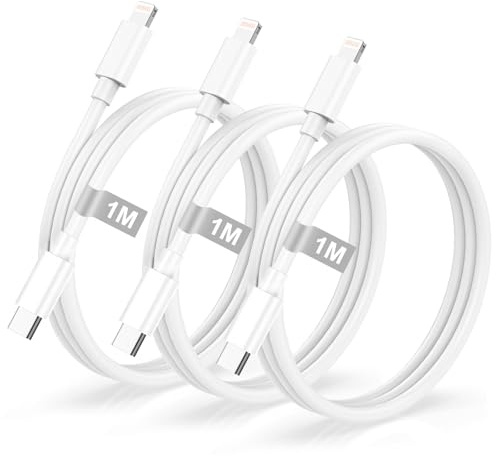 Poutek Câble USB C vers Lightning 1M/Lot de 3 [Certifié MFi], Câble iPhone USB C Cable Lightning USBC Charge Rapide Cable Chargeur iPhone USBC Cordon Fil pour iPhone 14 13 12 11 Pro Max/Mini/XS/8/SE