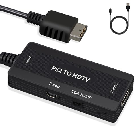 TECTINTER Adaptateur PS2 vers HDMI – Câble convertisseur HDMI PS2 pour PlayStation 2/PS1/PS3, sortie de signal True YPbPr HD, prend en charge l'écran 4:3/16:9, câble USB comme alimentation