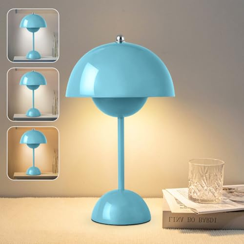 DASIAUTOEM Pilzlampen Tischlampe, LED Akku Tischlampe Kabellos, Moderne Aufladbar Touch Dimmbar Nachttischlampe mit 3 Helligkeitsmodi, 3000k-6000k Pilz Lampe für Wohnzimmer Schlafzimmer (Himmelblau)