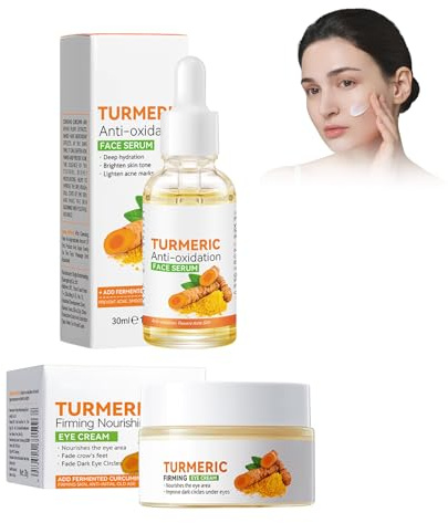 Hppsctink Kit de cúrcuma, 30ml Esencia de cúrcuma y 50g Crema facial de cúrcuma, ligeramente hidratante, Cuidado de la piel, cream