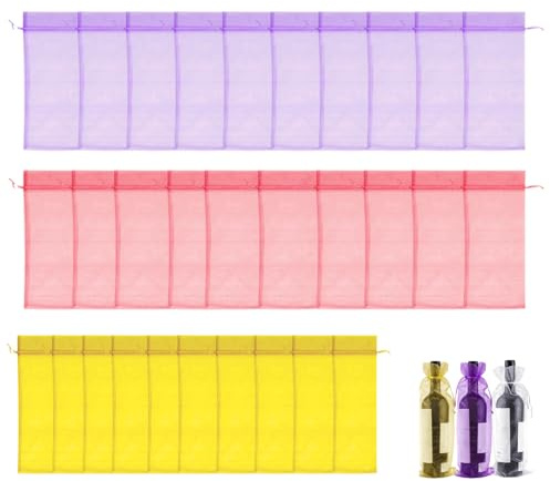 20 Stück Organza Säckchen,Verpackung,Wein Beutel,Bunte Weinbeutel,Bags,37 × 14 Cm Transparente Wein-Geschenkbeutel Mit Kordelzug,Weintasche,für Wein,Champagner,Hochzeit,Weinprobe,Weihnachten,Party