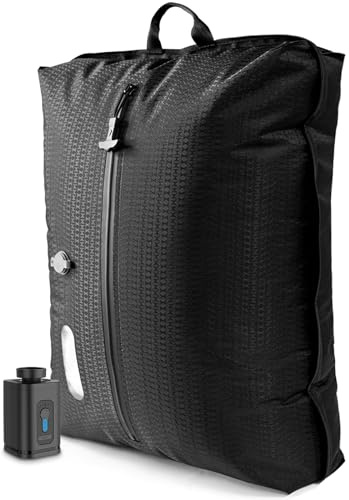 Vakuumbeutel für Kleidung Reise, Reise Vakuumbeutel mit Pumpe Kabelloser, Vacuum Bags for Clothing Travel Mit Sichtfenster, Doppellagiges Gewebe, Wasserdicht nach IP67 (1 Stück + Pumpe)
