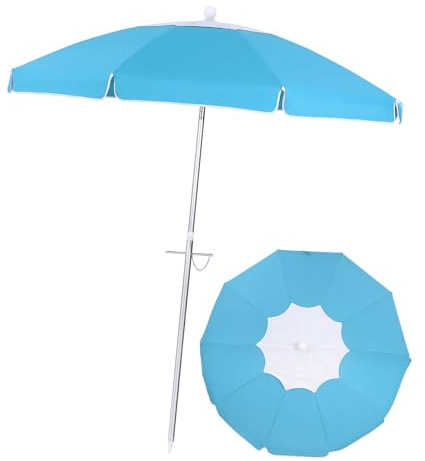 PRETYZOOM Strandschirm Strand UPF 50+ Sonnenschirm Balkon - Windfest Stabil mit Bodenhülse & Drehstange und Tragetasche für Balkon Garten & Terrasse