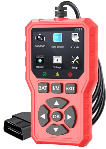 EAFCar Wired Car OBD2 Scanner,Plug and Play Code Reader, Engine Fault Code Reader Scanner CAN Diagnostic Scan Tool with Live Data Stream, Code Reader and Battery Test, Black and Red