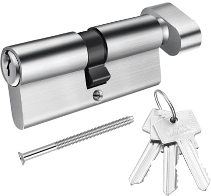 SISAV 35/45T Thumb Turn Euro Lock Cylinder (80mm) - Aluminum Clad Brass Material, Nickel Brushed Finish, High Security, Anti-Drill, with 3 Brass Keys