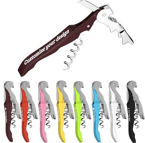Abridor de vino personalizado a granel, sacacorchos de camarero llave de vino con cortador de aluminio, abridor de botellas de vino de acero inoxidable con doble bisagra, logotipo y texto