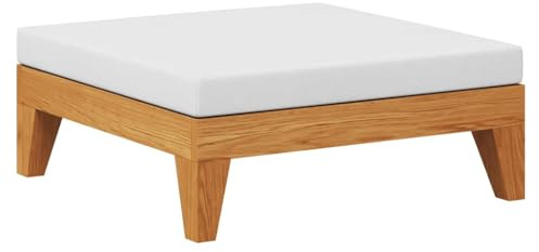 HaoChrymec Modularer Fußhocker aus Akazien-Massivholz mit Cremeweißem Kissen, Hocker Outdoor, Fußhocker für Garten und Terrasse, Ideal für Lounge-Sets, 66x66x20 cm