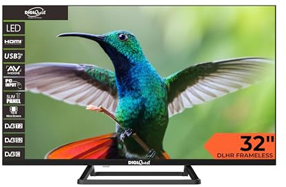 TV LED 32 Zoll HD Ready Frameless, DVB-T2/S2 HEVC Main 10, Dolby Digital Plus, 3 HDMI, 2 USB, CI+, Hotel-Modus, Elternsteuerung - tivùsat zertifiziert