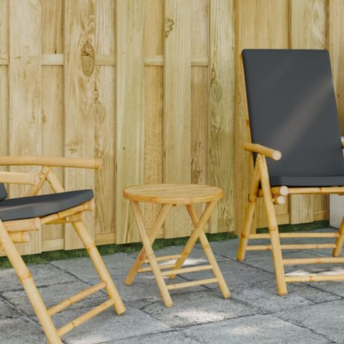 QUAHEAS Trädgårdsbord fällbart Ø 45 x 45 cm bambu, robust utomhus sidobord för trädgård, terrass, balkong, fällbart soffbord, naturligt utseende, väderbeständigt
