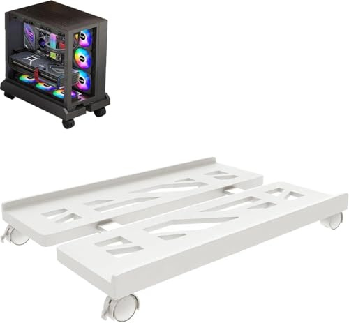 aghoer Soporte Móvil para CPU, Soporte para PC, Ruedas giratorias con Freno, Accesorios para Ordenador, componentes y Accesorios para Ordenador, para el hogar, la Oficina y los Jugadores (Blanco)