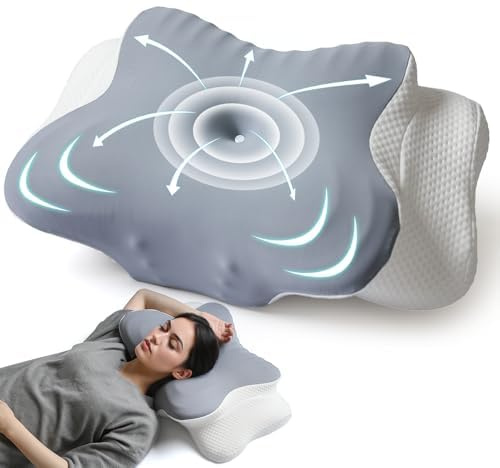 AmzHandler Almohada Cervicales y Cuello Viscoelastica, 2 en 1 Almohada Ergonómico Espuma de Memoria Almohada para Soporte de Cabeza/Cuello/Hombro,e Sueño y Tecnología de Enfriamiento,62x37x9/14cm