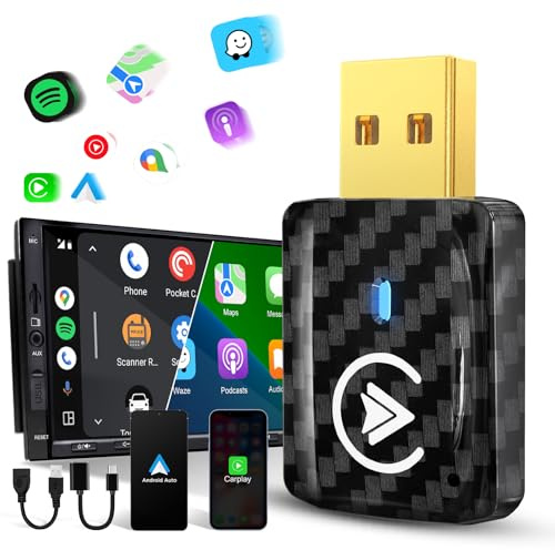 MSXTTLY Adaptador CarPlay Inalámbrico Android Auto - U2AC-01 Convierte CarPlay y Android Auto con Cable en inalámbrico, Compatible con iPhone 12–17 Pro MAX & Android 11+, USB-C/A, Negro