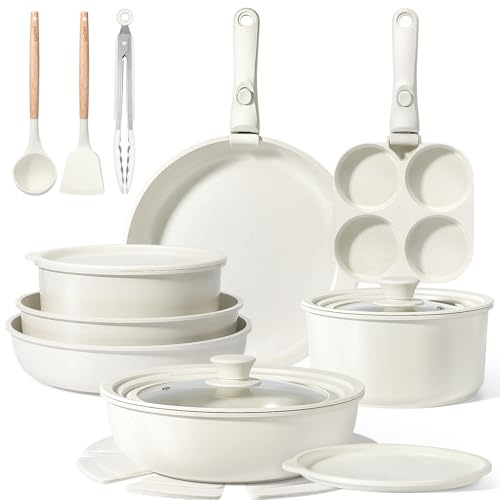 GiPP 21-delars set med stora grytor, non-stick-beläggning, avtagbara handtag,vit
