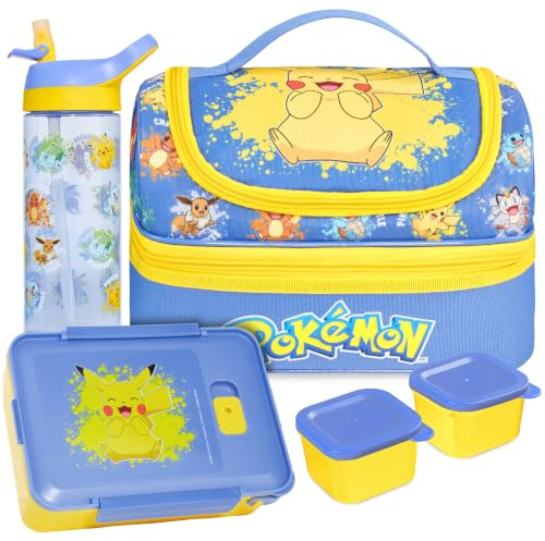 Get Trend Pokemon Bolsa Termica Infantil, Set Niños, 3 Piezas, Bolsa Isotermica, Botella Agua 600 ml y Bento Box con 2 Compartimentos, Sin BPA, para Colegio, Guardería y Picnic (Blue/Multi Pokemon)