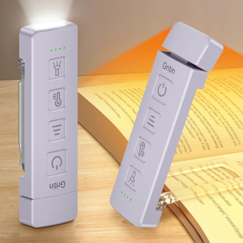 Gritin 2026 Gen 2 Leselampe Buch Klemme & Taschenlampe 8 Vollspektrum-LEDs | 2 in 1 Aufladbar Buchlampe zum Lesen im Bett, Lange Laufzeit, 6 Helligkeit & 6 Farbe, Stufenlos Dimmbar, Lila