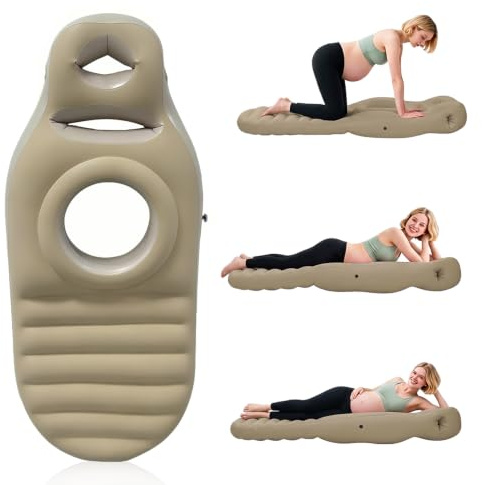 CLIUNT Aufblasbares Schwangerschaftskissen, Yogamatte für Schwangere mit Loch, Beflockte Verdicken PVC Luftmatratze Schwangere, für Verwendung in Bauchlage, Ganzkörperunterstützung Schmerzlinderung