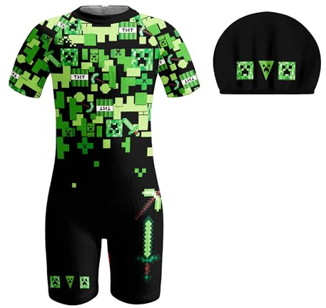 Boys Gaming Swimming Costume Kids 67 Meme One Piece Swimsuit for 5-12 Years | Boys' Swimwear Sets with Cap for Kids Swim Top & Swim Trunks Bathing Suit for Beach