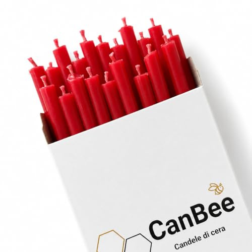 20 Velas Finas Rojas de Cera de Abeja Natural – 21 cm Ø 6,5 mm – Larga Duración 80 Min – Sin Humo – Ideales para Rituales, Meditación, Yoga y Energía – CanBee