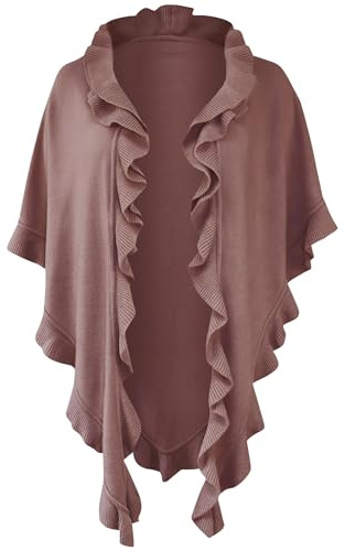 Poncho Cape Trachtentuch Umhang Stola Schultertuch Trachten-Tuch Damen Strickponcho Tracht Strick Trachtenponcho gestrickt Überwurf Volants Rüschen Schal Cashmink