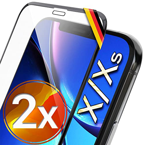 UTECTION 2x Full Screen Schutzglas für iPhone X/XS | Perfekte Passform vom deutschen Anbieter | Kinderleichte Anbringung > keine Blasenbildung, ultimative Glashärte für Langzeitschutz, 2 Stück